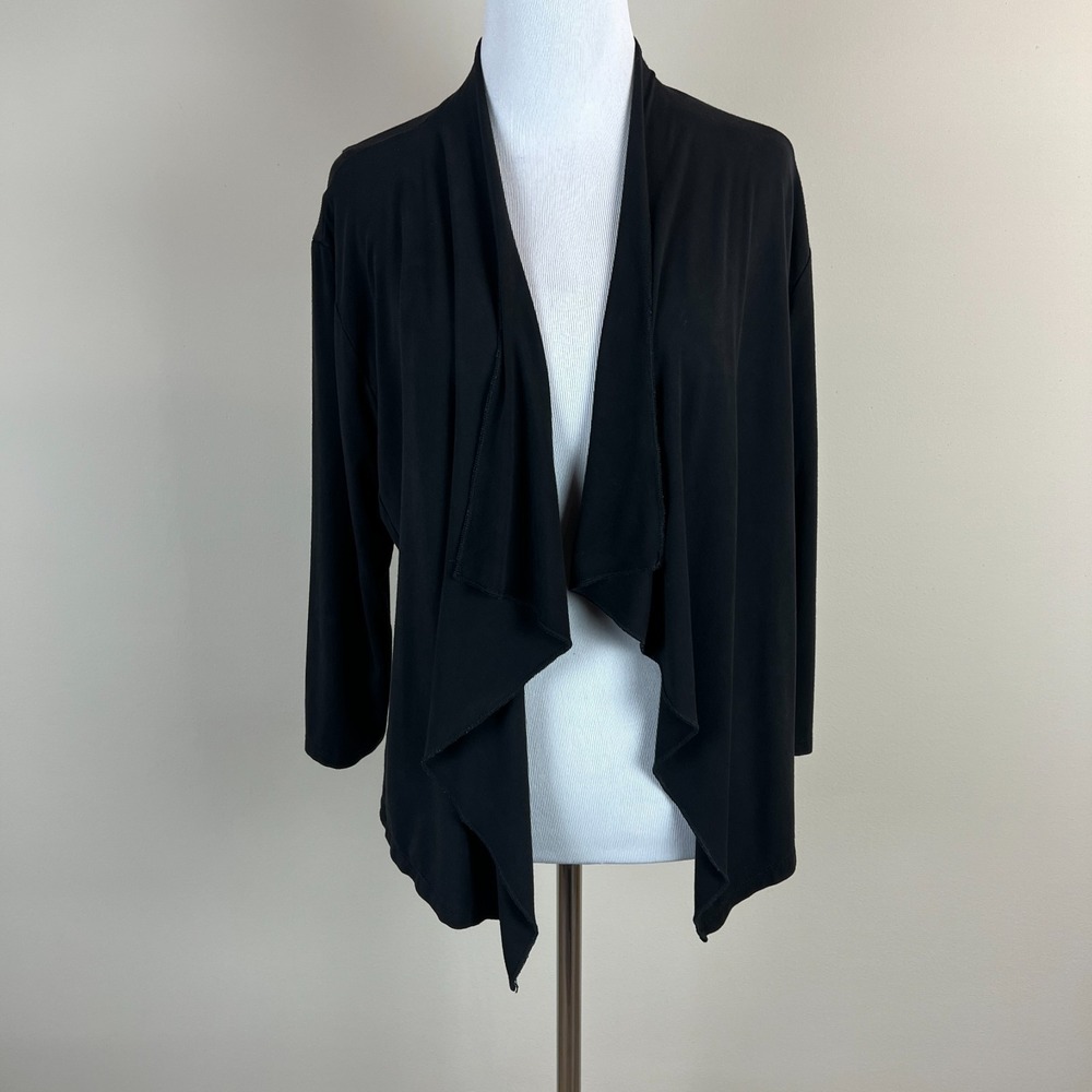 Bamboo by Creation Cardigan Topper Womens Medium Black Draped Open‎ 3/4 Sleeve M